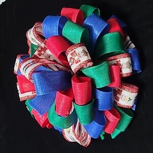 Christmas Tree Bow Topper, Nutcracker Red Green Blue Tree Topper Bow 44 Loop Bow